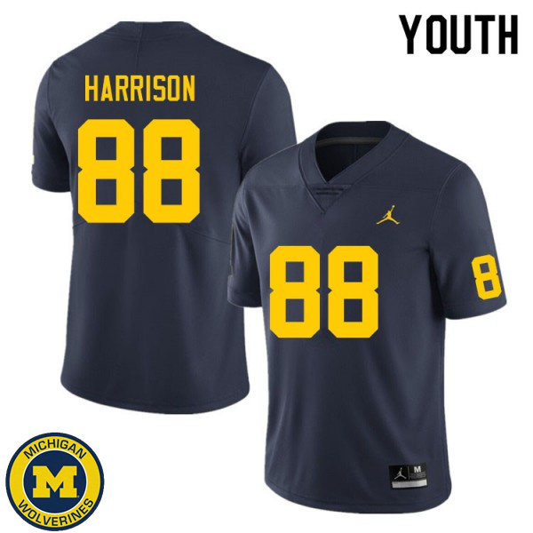 Youth Michigan Wolverines #88 Matthew Harrison Navy Embroidery Jersey